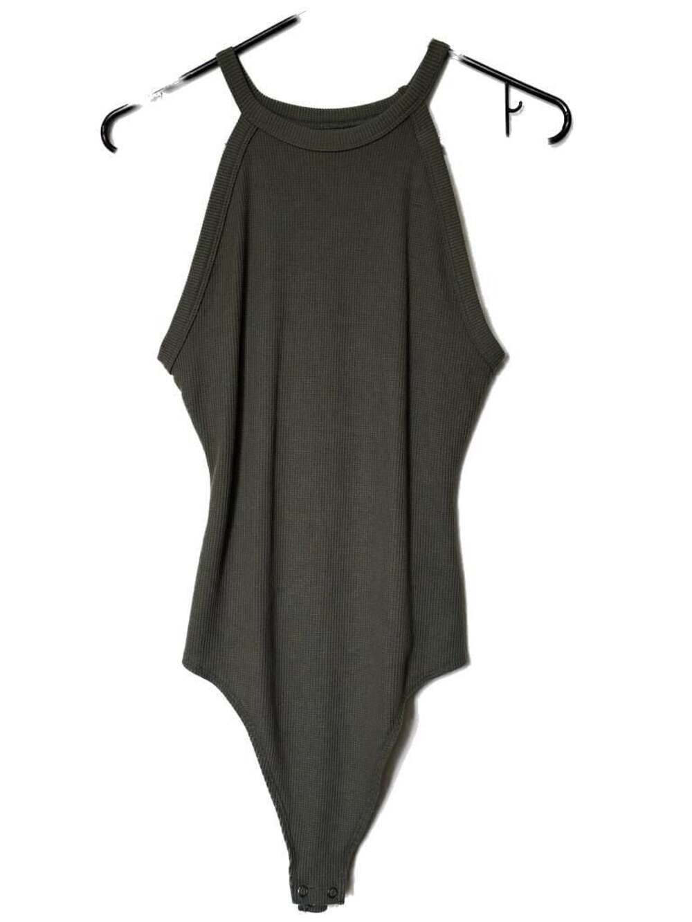 American Eagle High Neck Waffle Knit Bodysuit - Olive Green